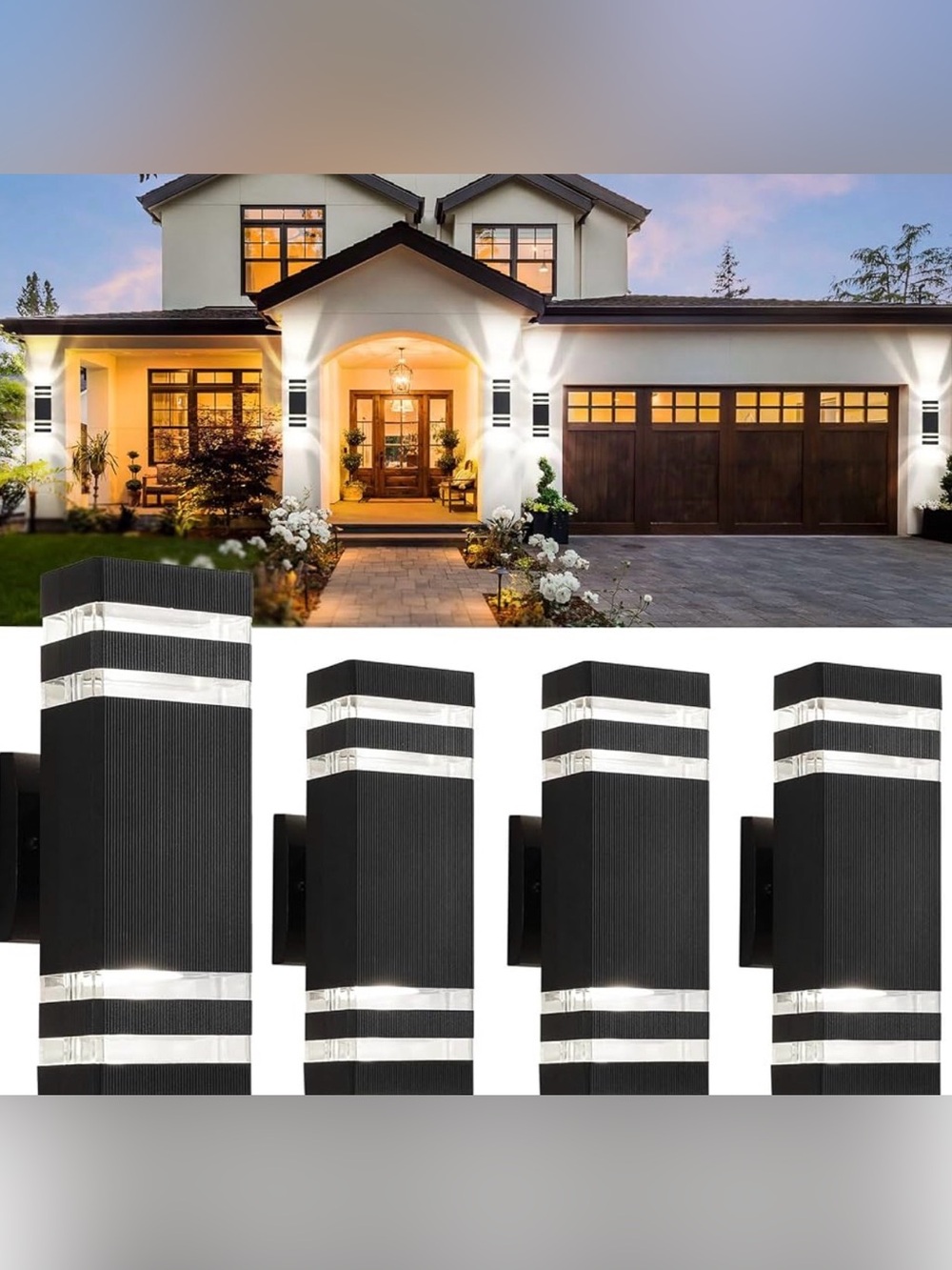 4 Pack Outdoor Wall Lights, Modern Exterior Light Fixture Wall Mount Black Outdo